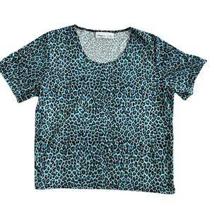 Parisian Works Animal Print blue LEOPARD scoop neck short sleeve shirt 2x